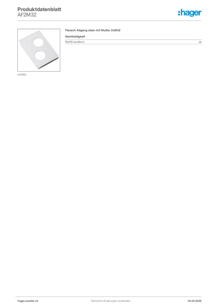 Bild Hager Produktdatenblatt AF2M32 | Hager Schweiz