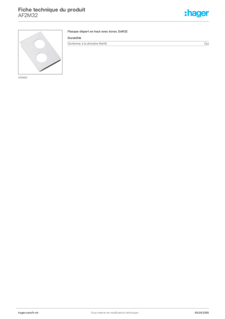 Image Hager Fiche technique du produit AF2M32 | Hager Suisse