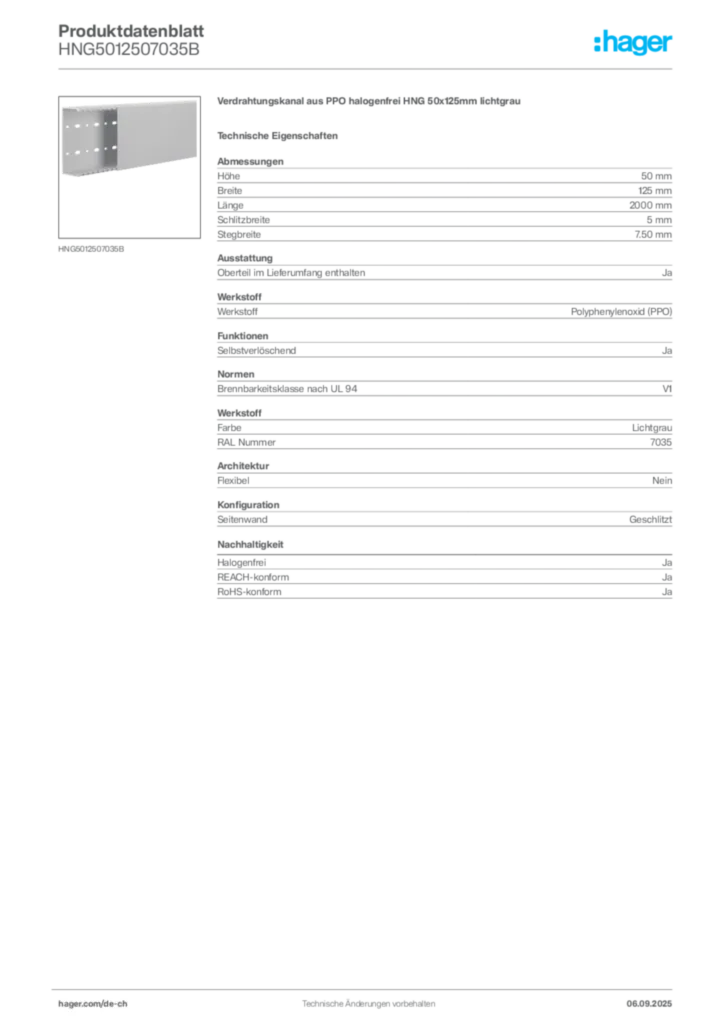 Bild Hager Produktdatenblatt HNG5012507035B | Hager Schweiz