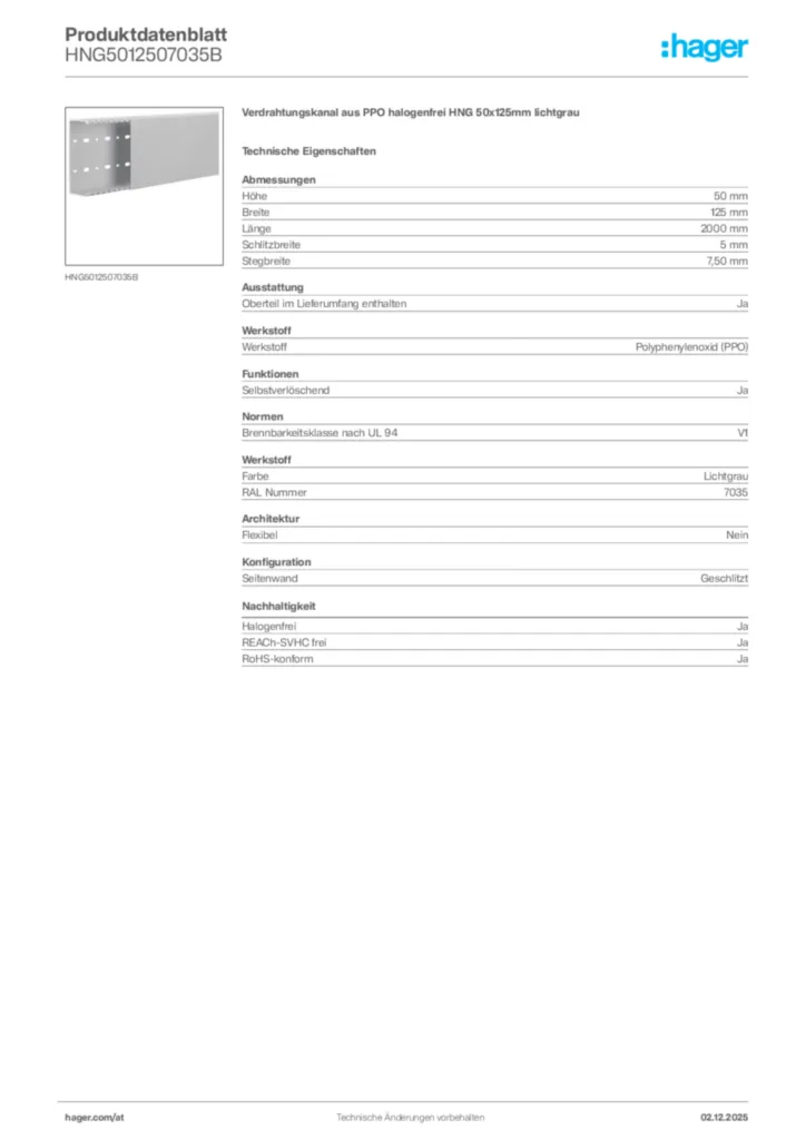 Bild Hager Produktdatenblatt HNG5012507035B | Hager Deutschland