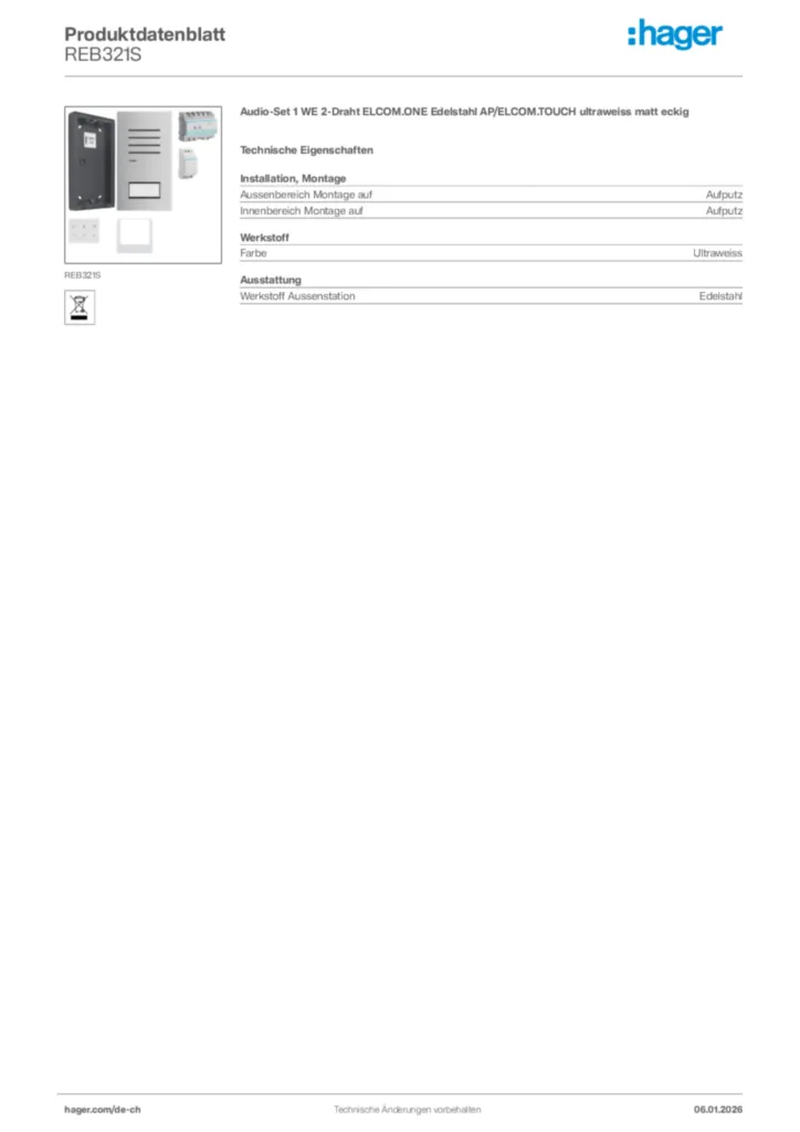 Bild Hager Produktdatenblatt REB321S | Hager Schweiz