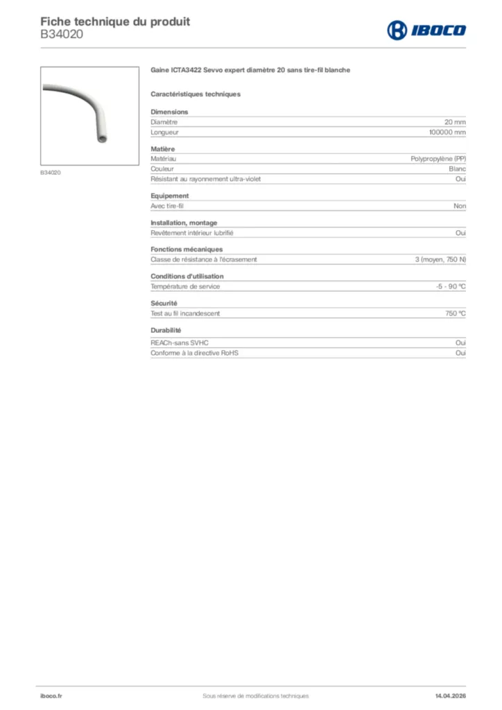 Image Iboco Fiche technique du produit B34020 | Hager France