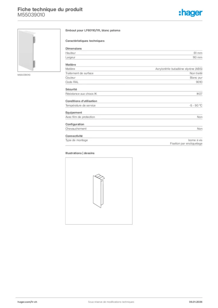 Image Hager Fiche technique du produit M55039010 | Hager Suisse