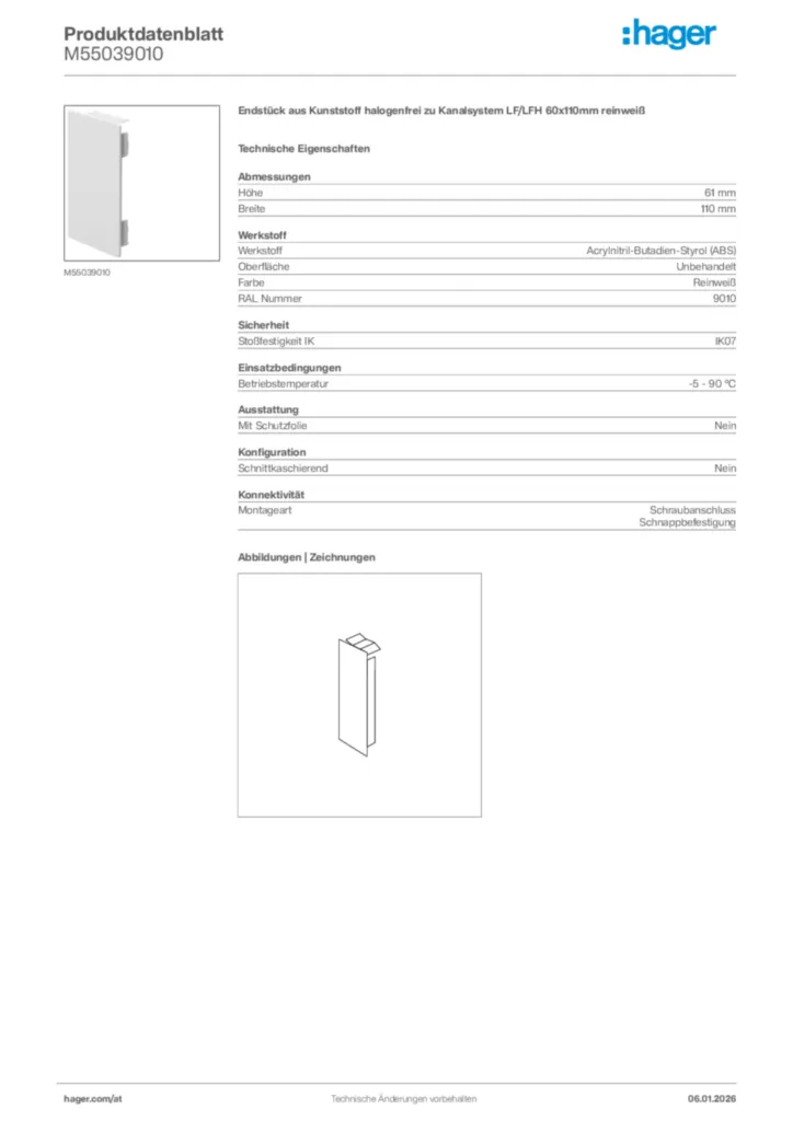 Bild Hager Produktdatenblatt M55039010 | Hager Deutschland