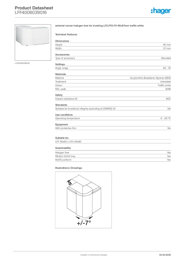 Image Hager Product data sheet LFF4006039016  | Hager Africa