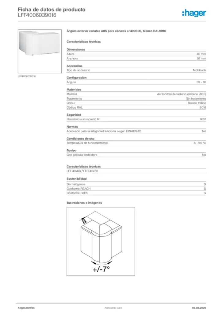 Imagen Hager Ficha de datos de producto LFF4006039016 | Hager España
