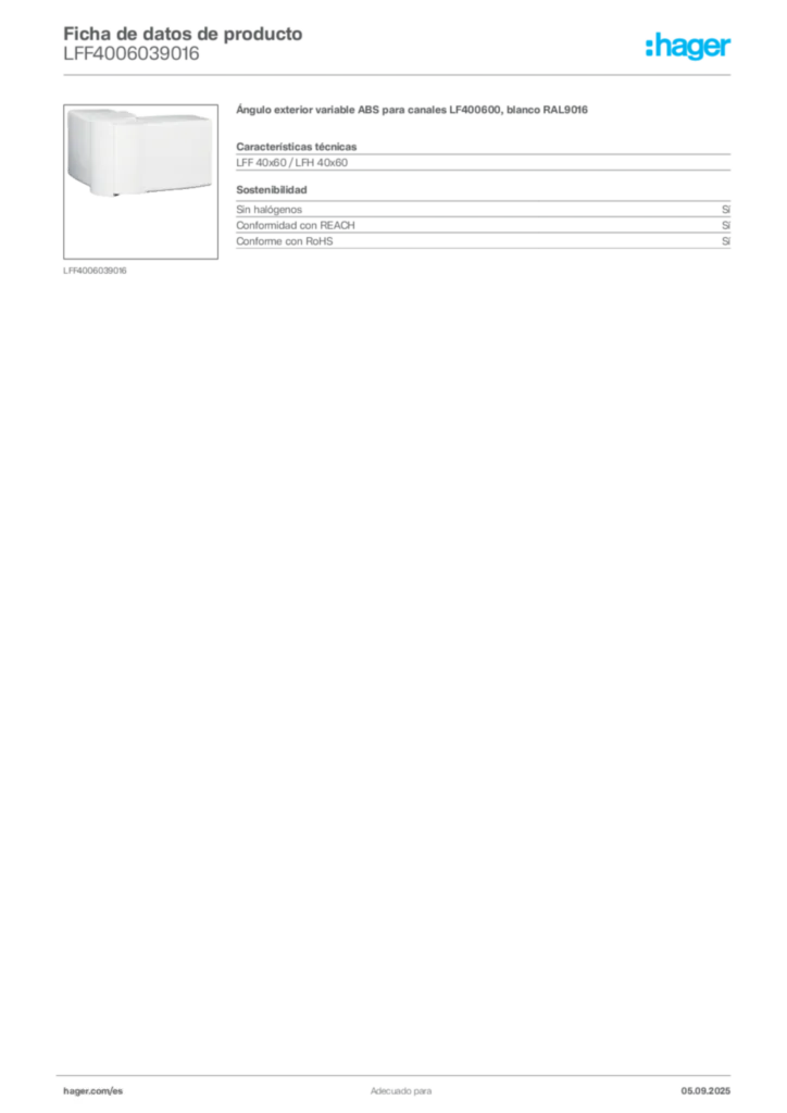 Imagen Hager Ficha de datos de producto LFF4006039016 | Hager España