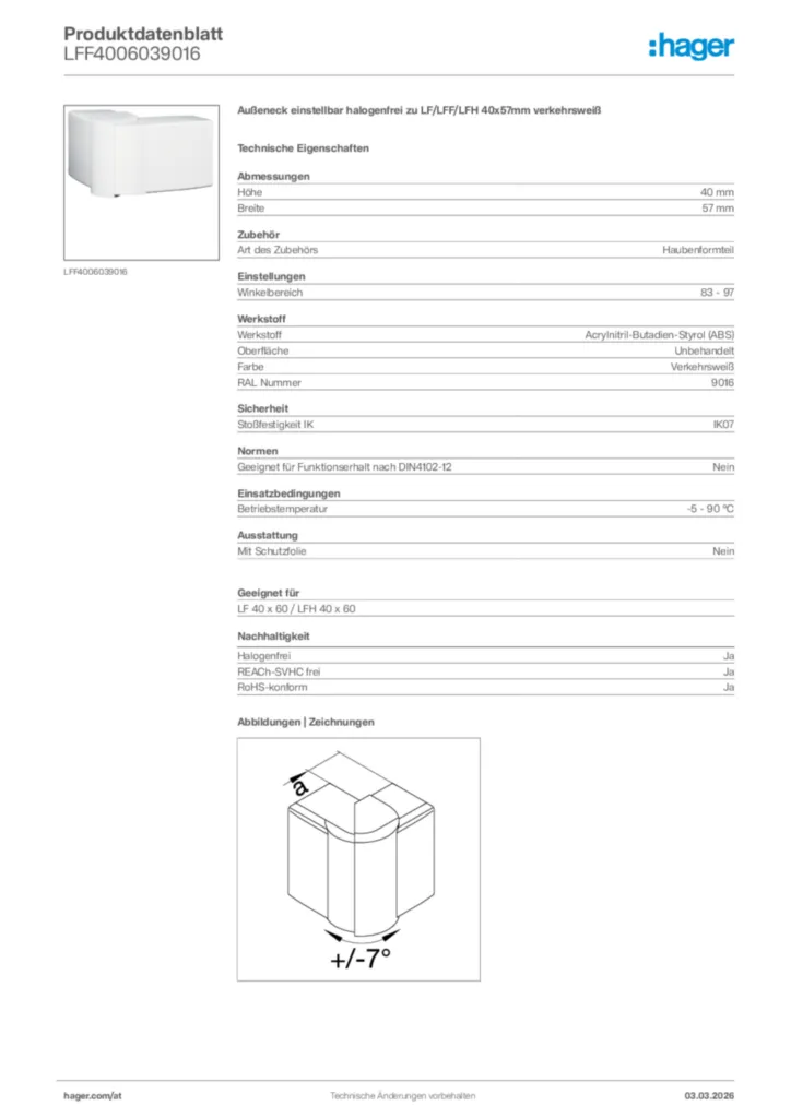 Bild Hager Produktdatenblatt LFF4006039016 | Hager Deutschland