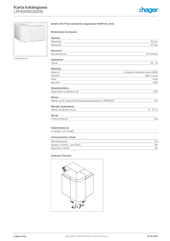Zdjęcie Hager Karta katalogowa LFF4006039016 | Hager Polska