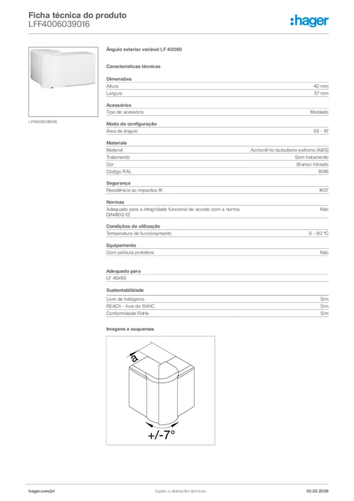 Imagem Hager Ficha técnica do produto LFF4006039016 | Hager Portugal