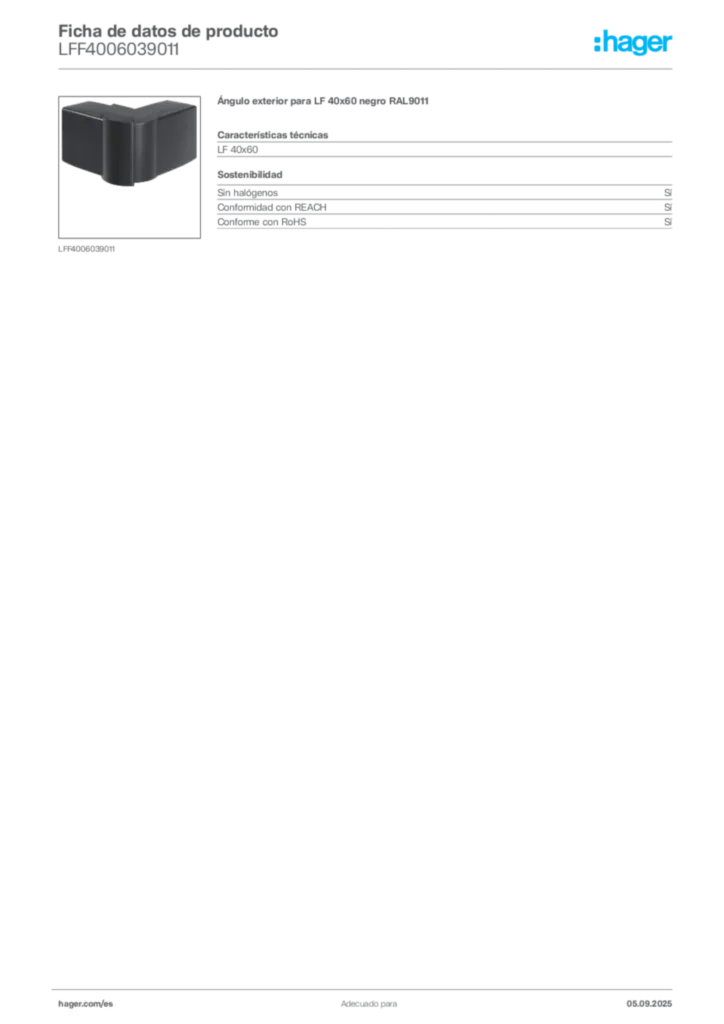 Imagen Hager Ficha de datos de producto LFF4006039011 | Hager España
