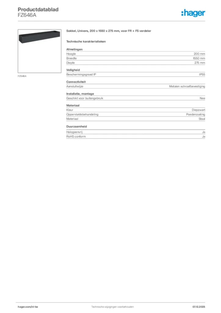Afbeelding Hager Productdatablad FZ646A | Hager Belgium