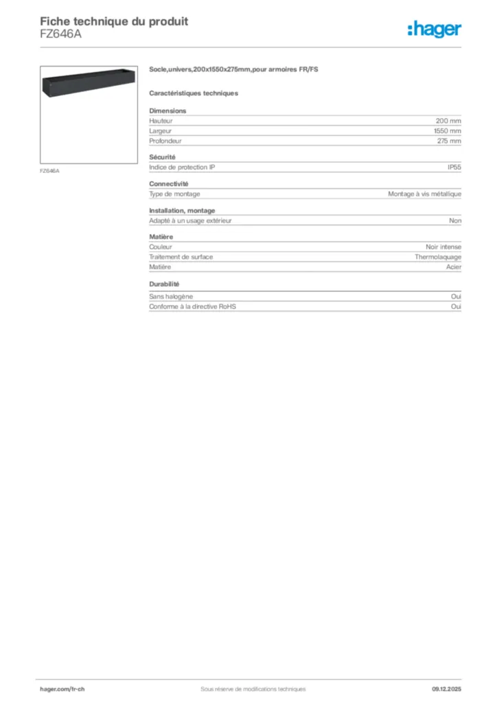 Image Hager Fiche technique du produit FZ646A | Hager Suisse