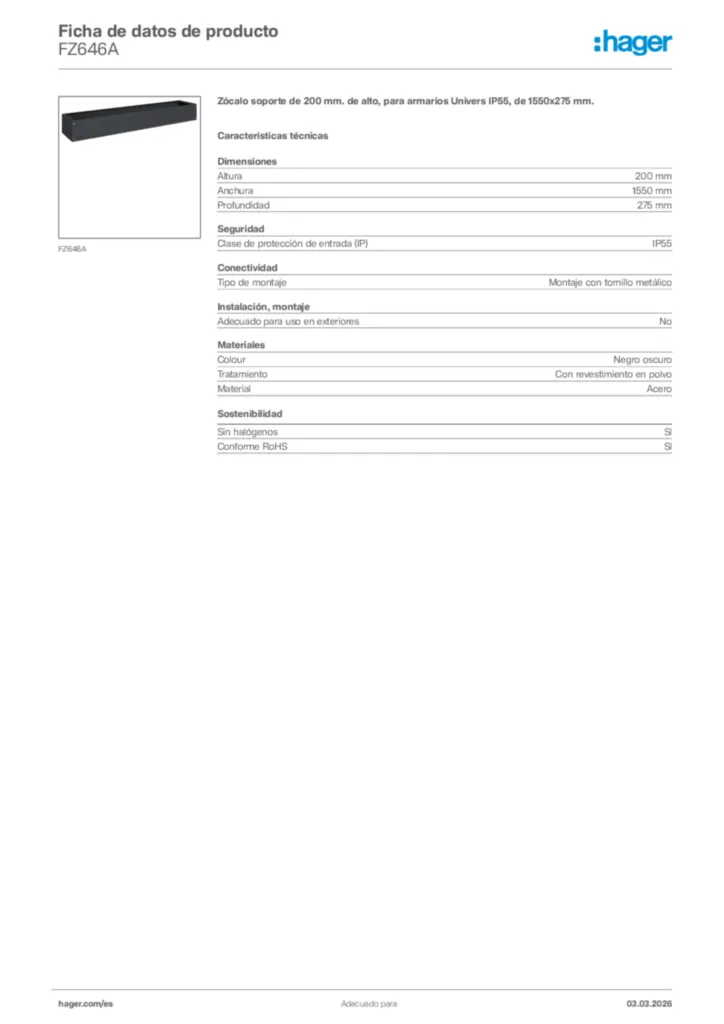 Imagen Hager Ficha de datos de producto FZ646A | Hager España