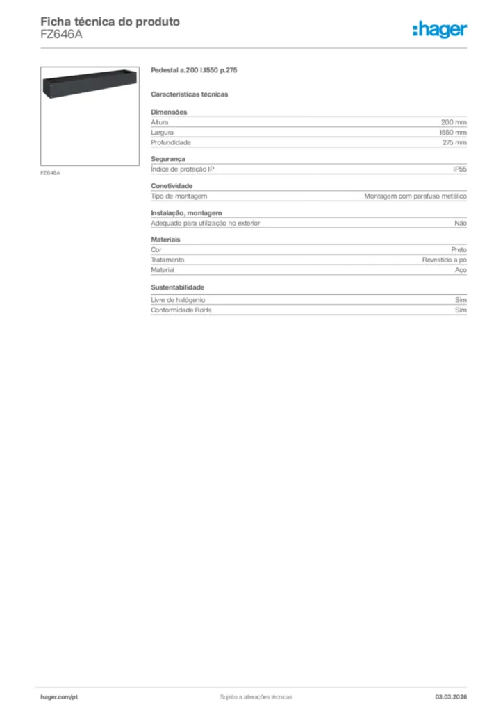 Imagem Hager Ficha técnica do produto FZ646A | Hager Portugal