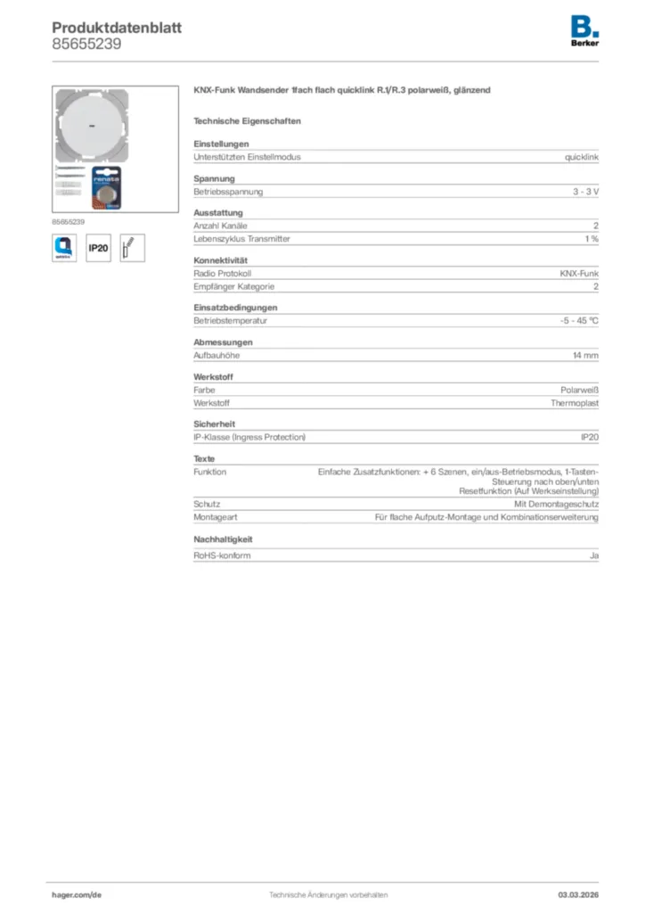 Bild Berker Produktdatenblatt 85655239 | Hager Deutschland