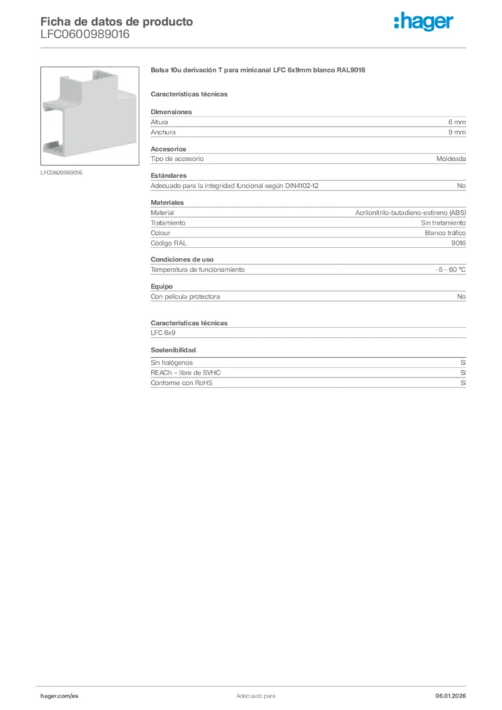 Imagen Hager Ficha de datos de producto LFC0600989016 | Hager España