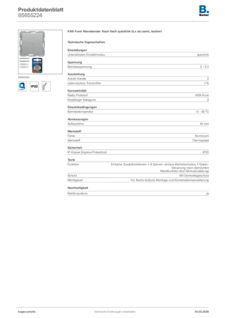 Bild Berker Produktdatenblatt 85655224 | Hager Deutschland