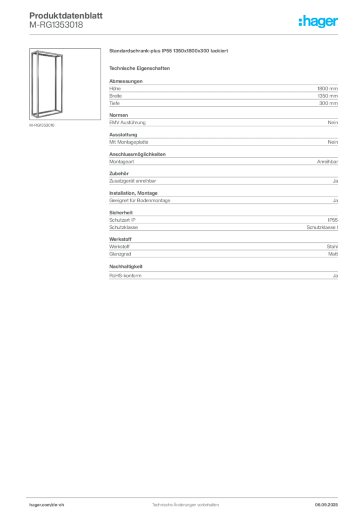 Bild Hager Produktdatenblatt M-RG1353018 | Hager Schweiz