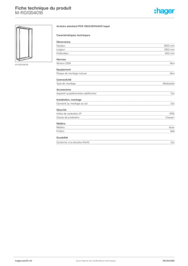 Image Hager Fiche technique du produit M-RG1354018 | Hager Suisse