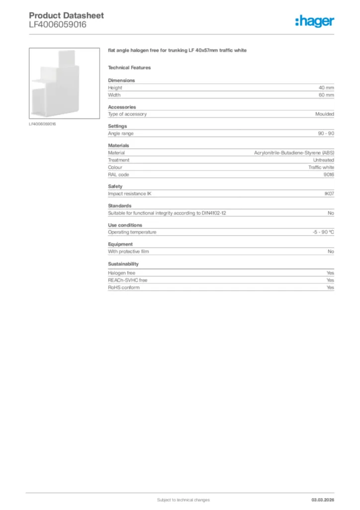 Image Hager Product data sheet LF4006059016  | Hager Africa