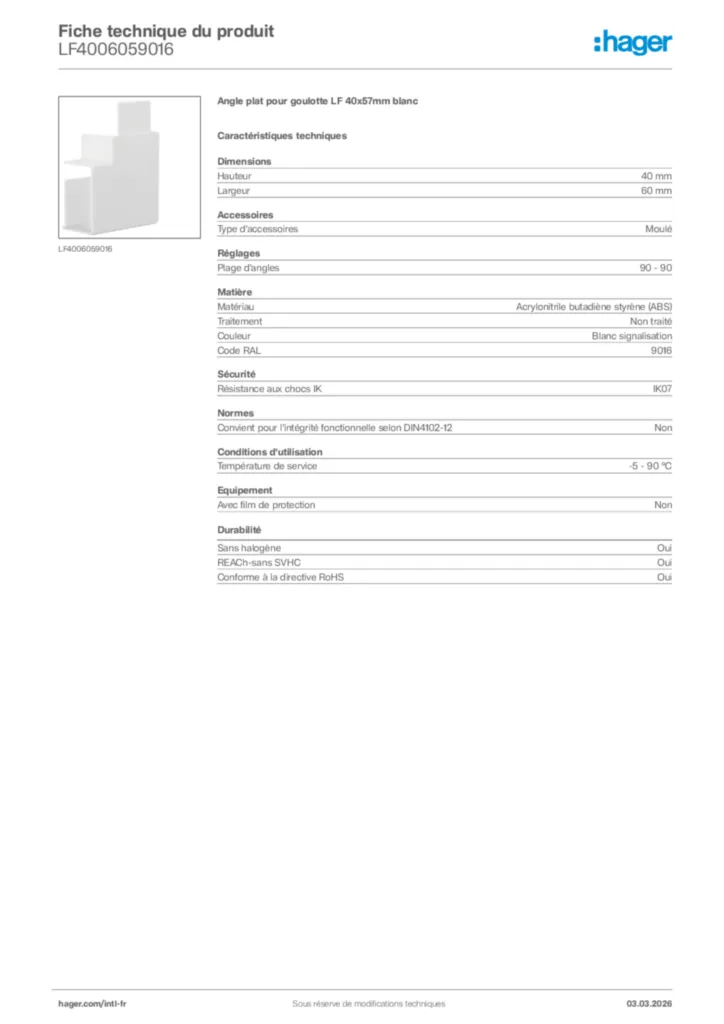 Image Hager Fiche technique du produit LF4006059016 | Hager Afrique