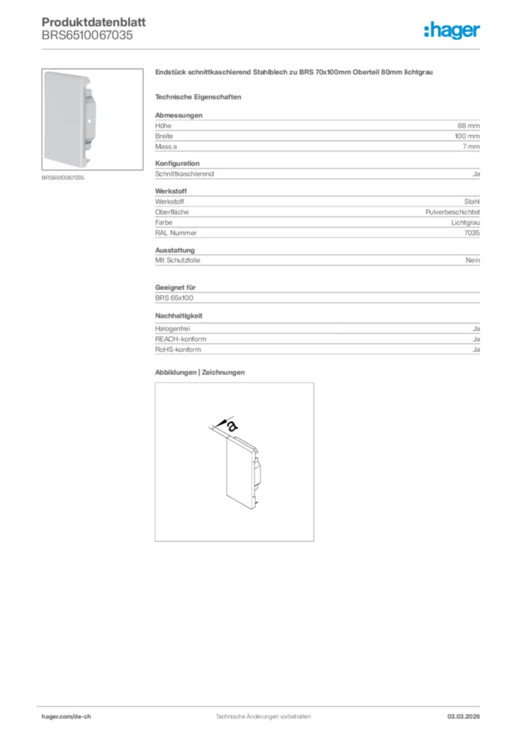 Bild Hager Produktdatenblatt BRS6510067035 | Hager Schweiz