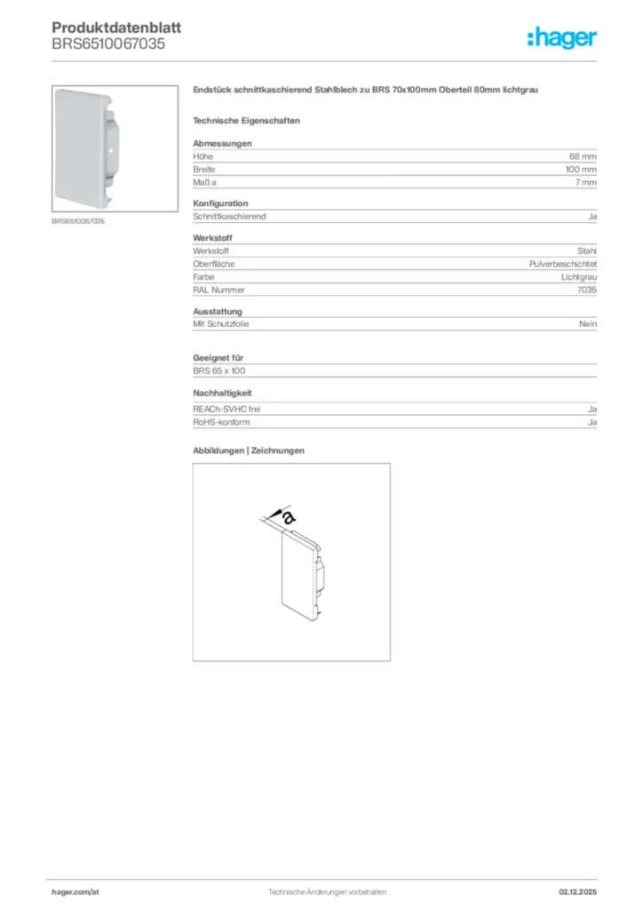Bild Hager Produktdatenblatt BRS6510067035 | Hager Deutschland