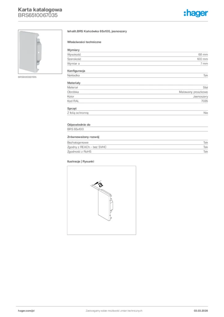 Zdjęcie Hager Karta katalogowa BRS6510067035 | Hager Polska