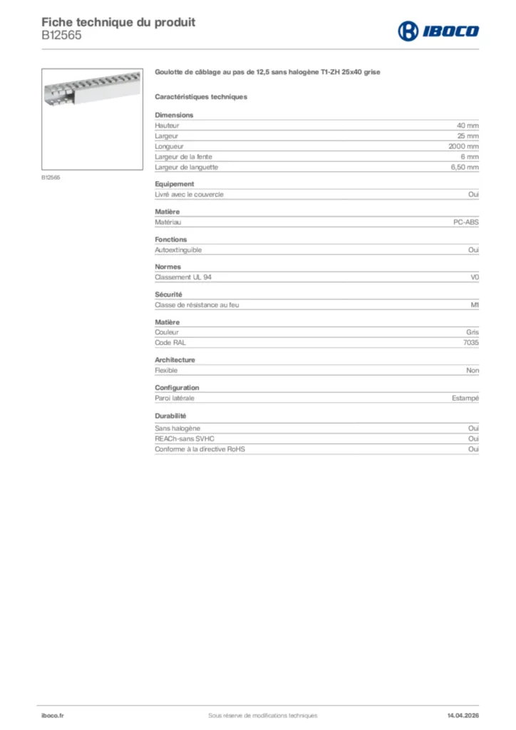 Image Iboco Fiche technique du produit B12565 | Hager France