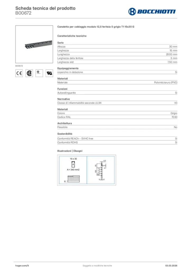 Immagine Bocchiotti Scheda tecnica del prodotto B00672 | Hager Italia