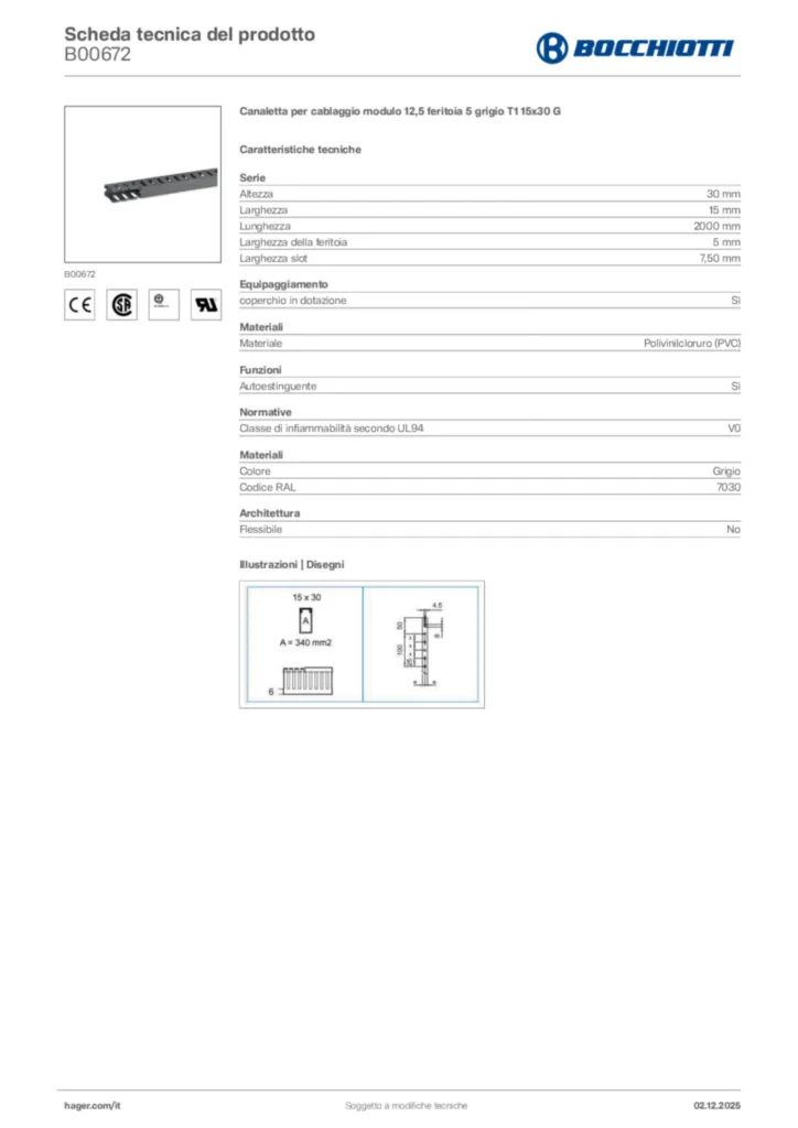 Immagine Bocchiotti Scheda tecnica del prodotto B00672 | Hager Italia