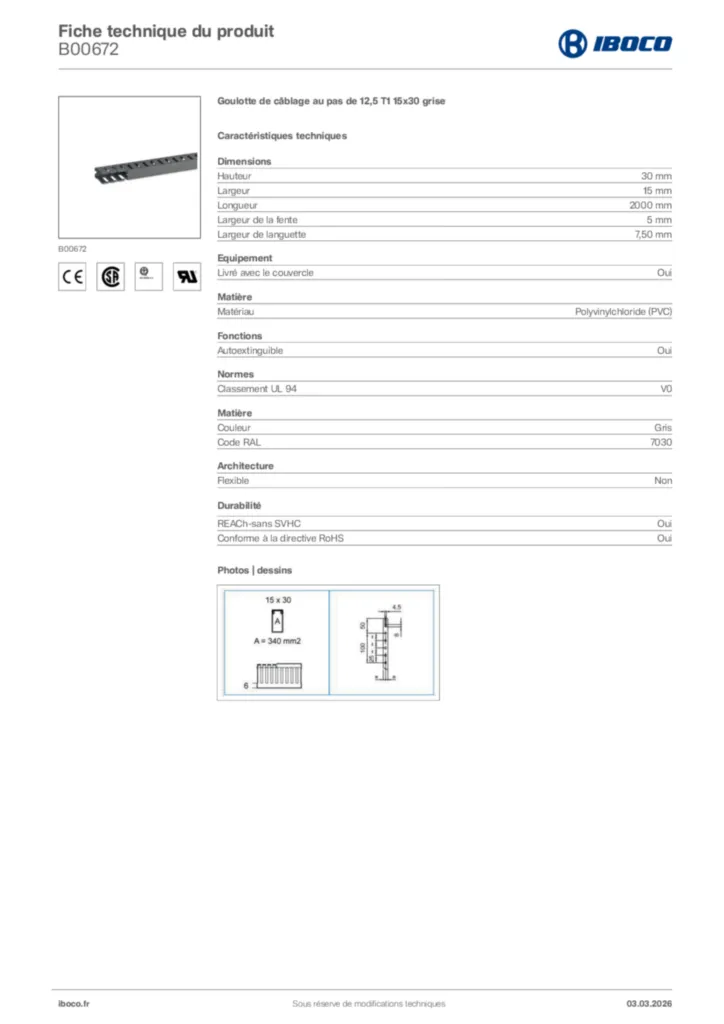 Image Iboco Fiche technique du produit B00672 | Hager France