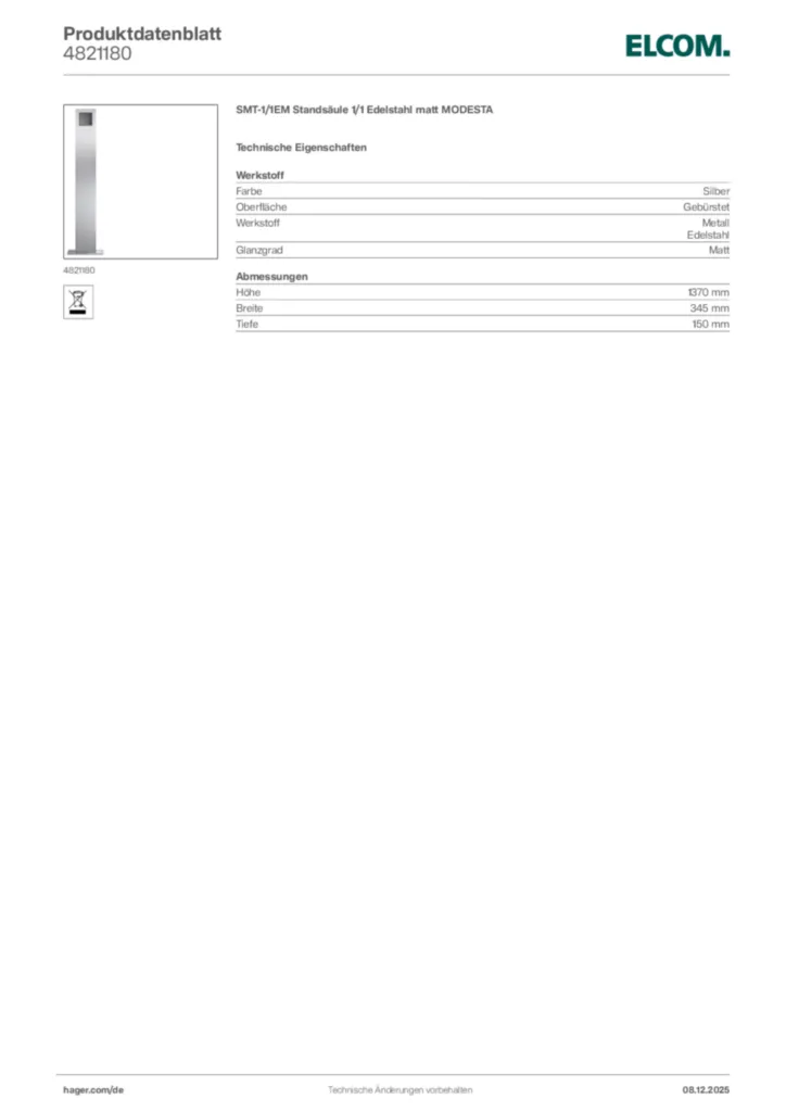 Elcom Produktdatenblatt 4821180