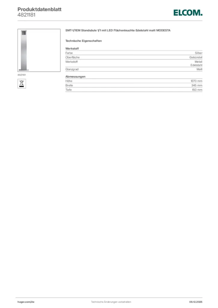 Elcom Produktdatenblatt 4821181