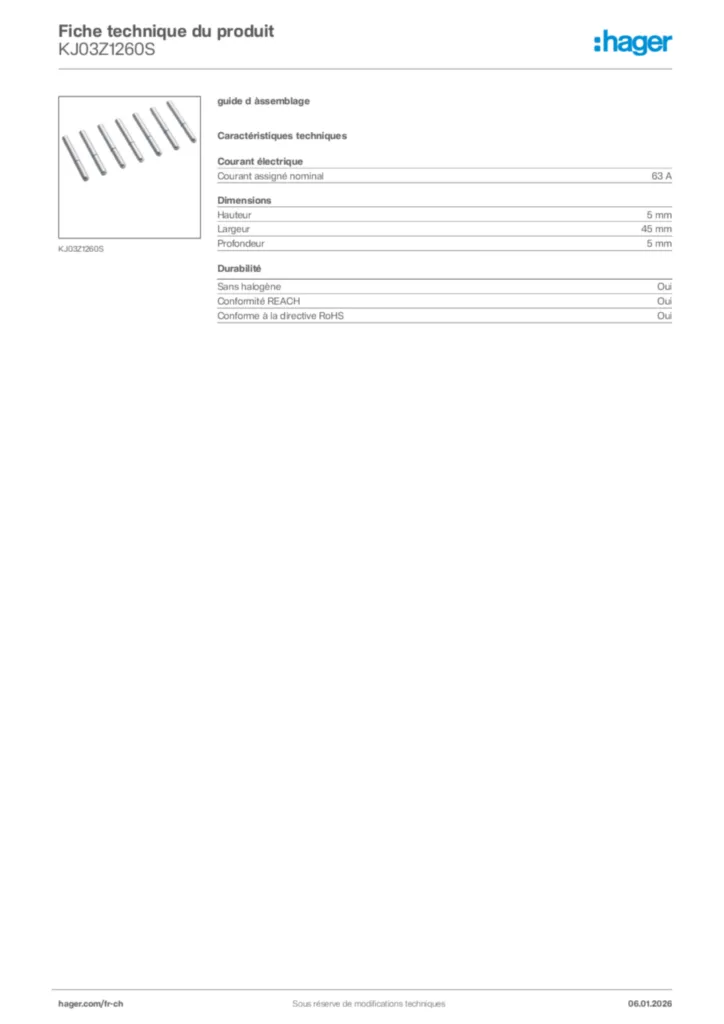 Image Hager Fiche technique du produit KJ03Z1260S | Hager Suisse