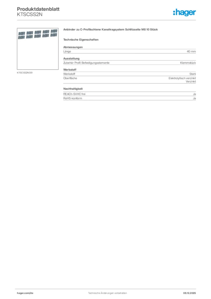 Hager Produktdatenblatt KTSCSS2N