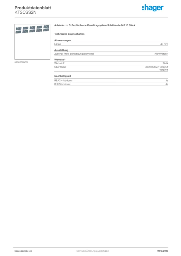Bild Hager Produktdatenblatt KTSCSS2N | Hager Schweiz