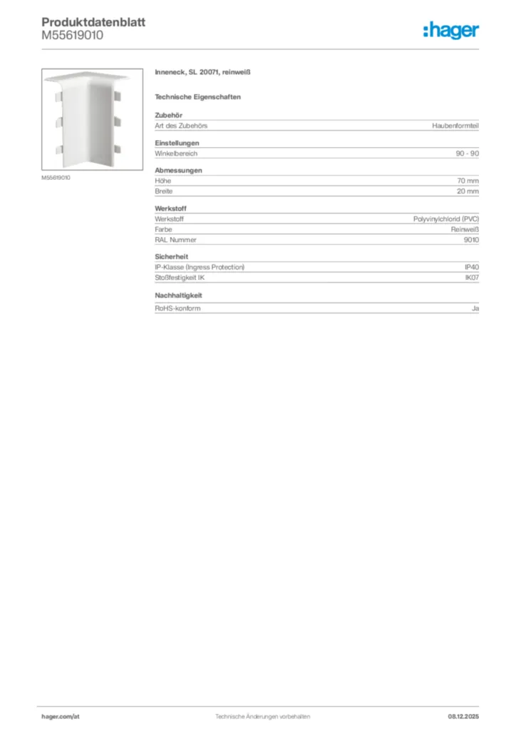 Bild Hager Produktdatenblatt M55619010 | Hager Deutschland