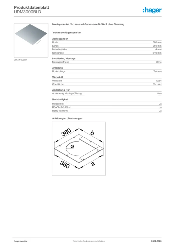 Hager Produktdatenblatt UDM3000BLD