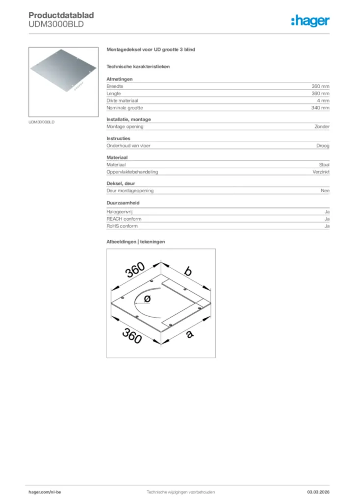 Afbeelding Hager Productdatablad UDM3000BLD | Hager Belgium