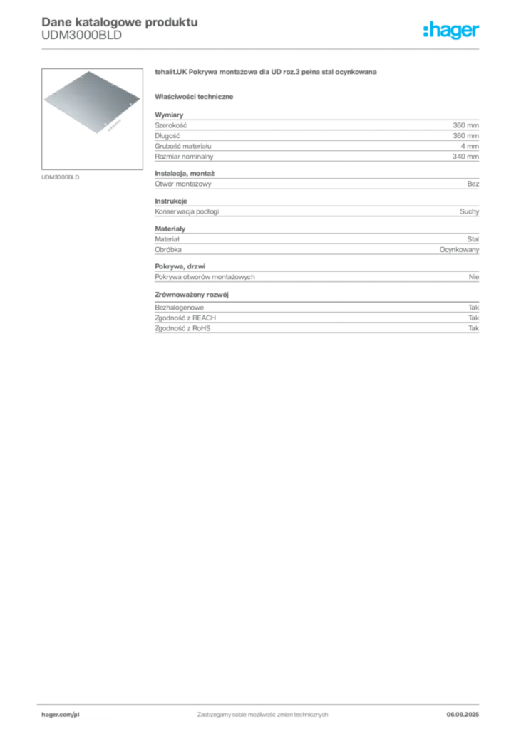 Zdjęcie Hager Dane katalogowe produktu UDM3000BLD | Hager Polska