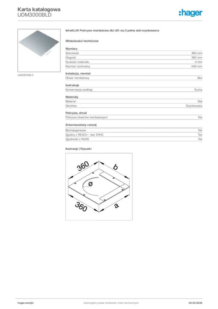 Zdjęcie Hager Karta katalogowa UDM3000BLD | Hager Polska