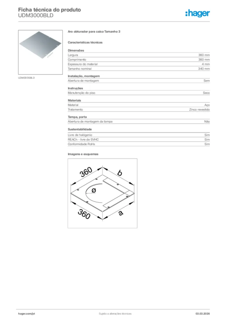 Imagem Hager Ficha técnica do produto UDM3000BLD | Hager Portugal