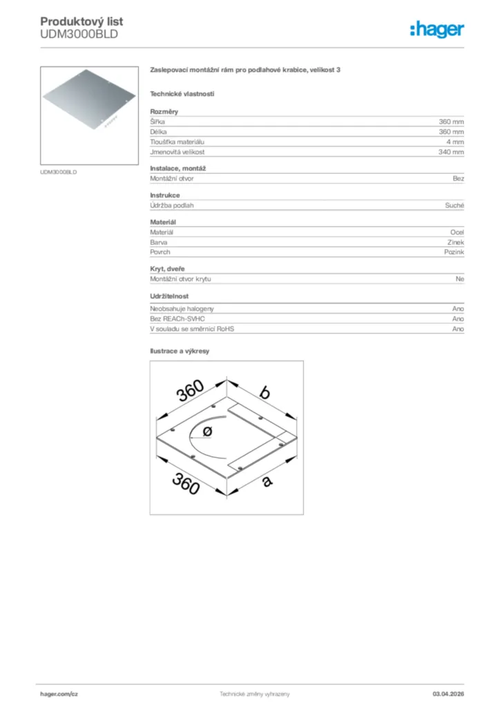 Obrázek Hager Product data sheet UDM3000BLD | Hager