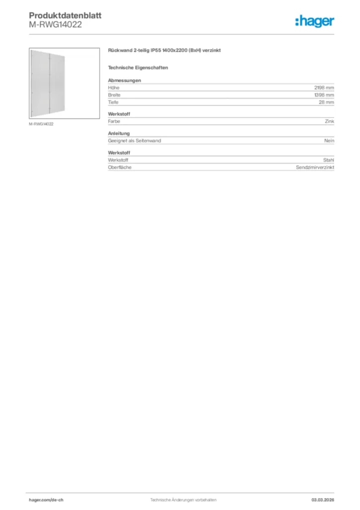 Bild Hager Produktdatenblatt M-RWG14022 | Hager Schweiz