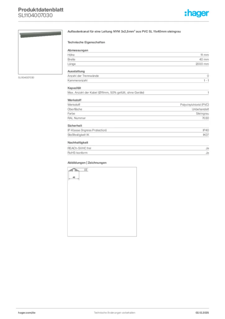 Bild Hager Produktdatenblatt SL1104007030 | Hager Deutschland