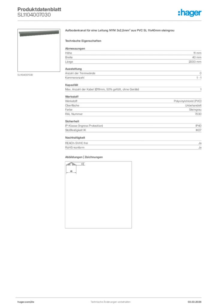 Bild Hager Produktdatenblatt SL1104007030 | Hager Deutschland