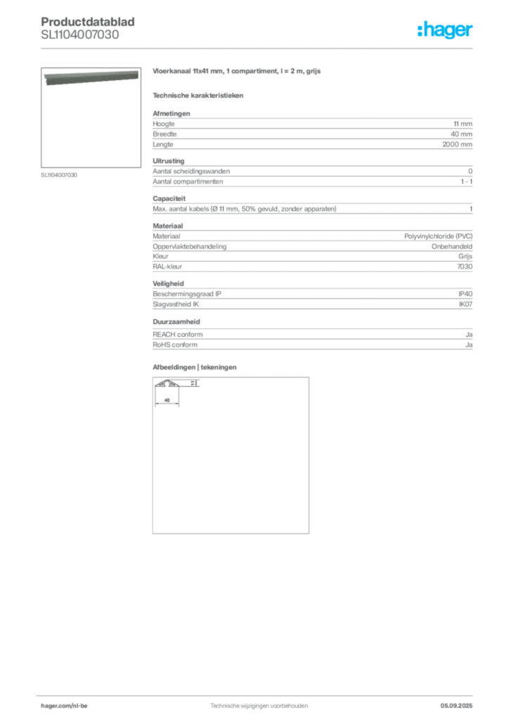 Afbeelding Hager Productdatablad SL1104007030 | Hager Belgium