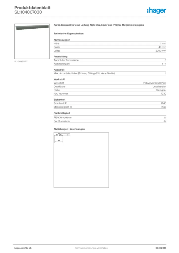 Bild Hager Produktdatenblatt SL1104007030 | Hager Schweiz
